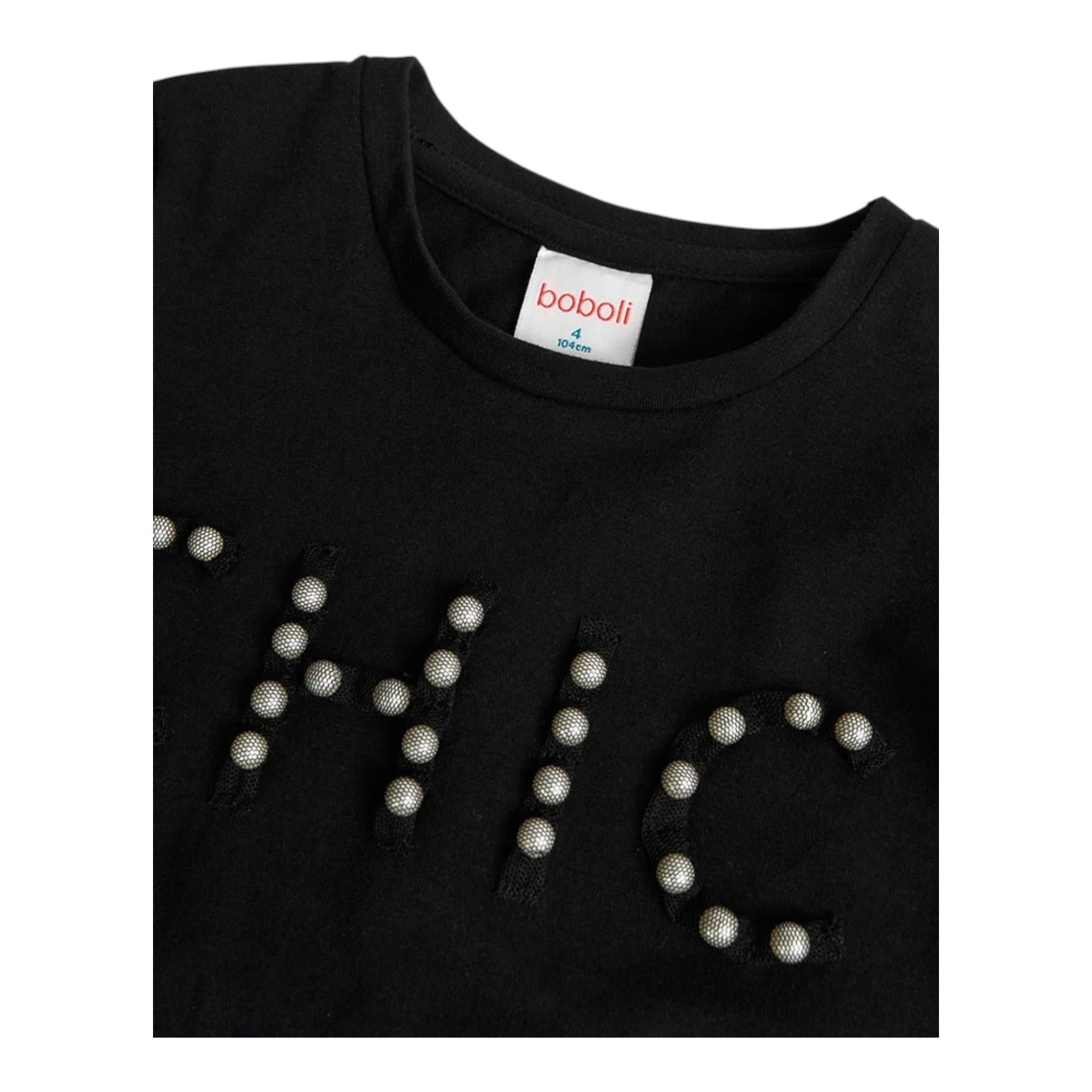 BOBOLI shirt girocollo tinta unita cn perle Nero per Bambina 729064 NERO BOBOLI 