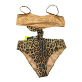 4Giveness Brown Spotted Print Solid Color One Piece Swimsuit For Girls