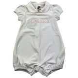 Little Bear Plain Romper With Contrast Print White For Baby Girl