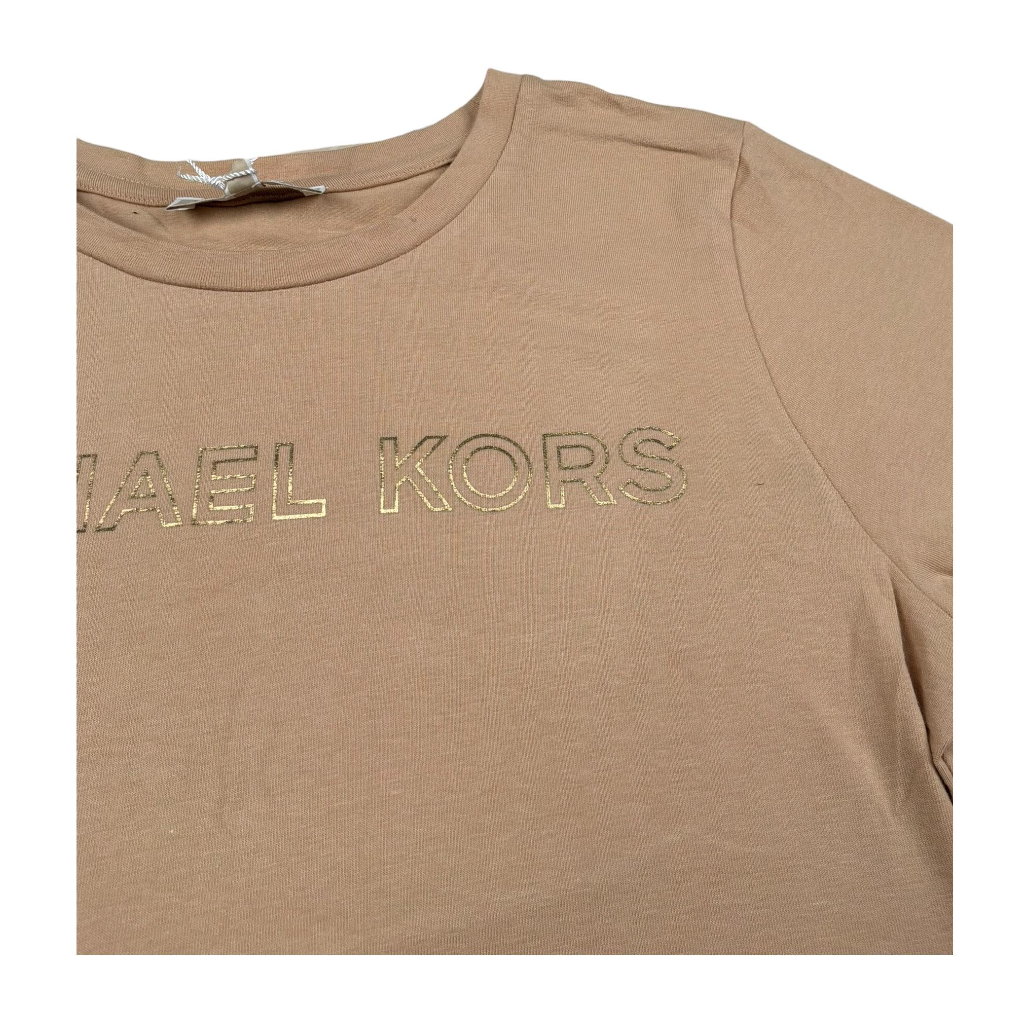 Michael Kors T-Shirt Girocollo Tinta Unita con Stampa per Bambina R30314X BEIGE MICHAEL KORS 