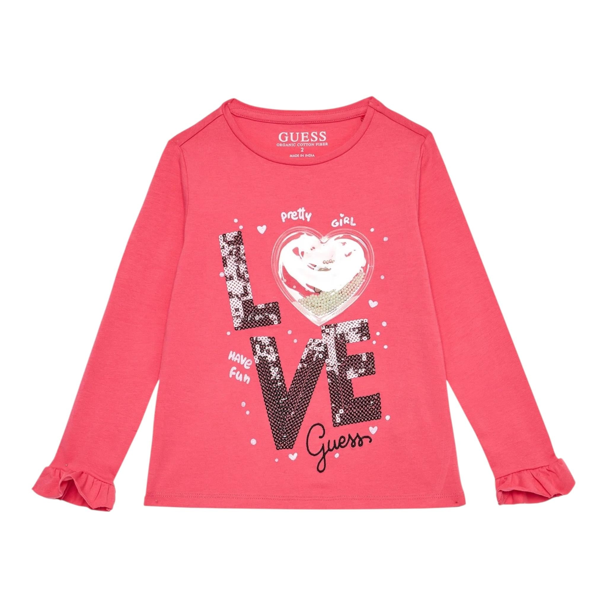 GUESS shirt girocollo tinta unita con stampa in contrasto  Rosa per Bambina K4BI11J1314JX ROSA GUESS 