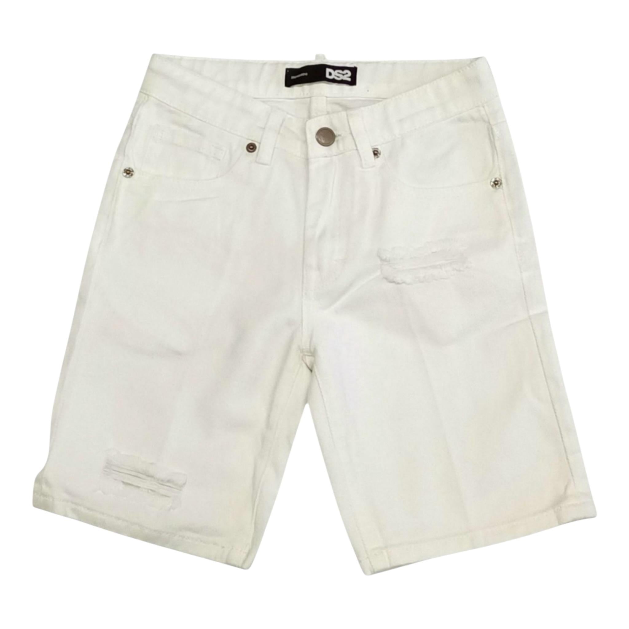 Dropseason2 Bermuda In Denim Tinta Unita con Stampa per Bambino SS25K002 BIANCO DROPSEASON2 