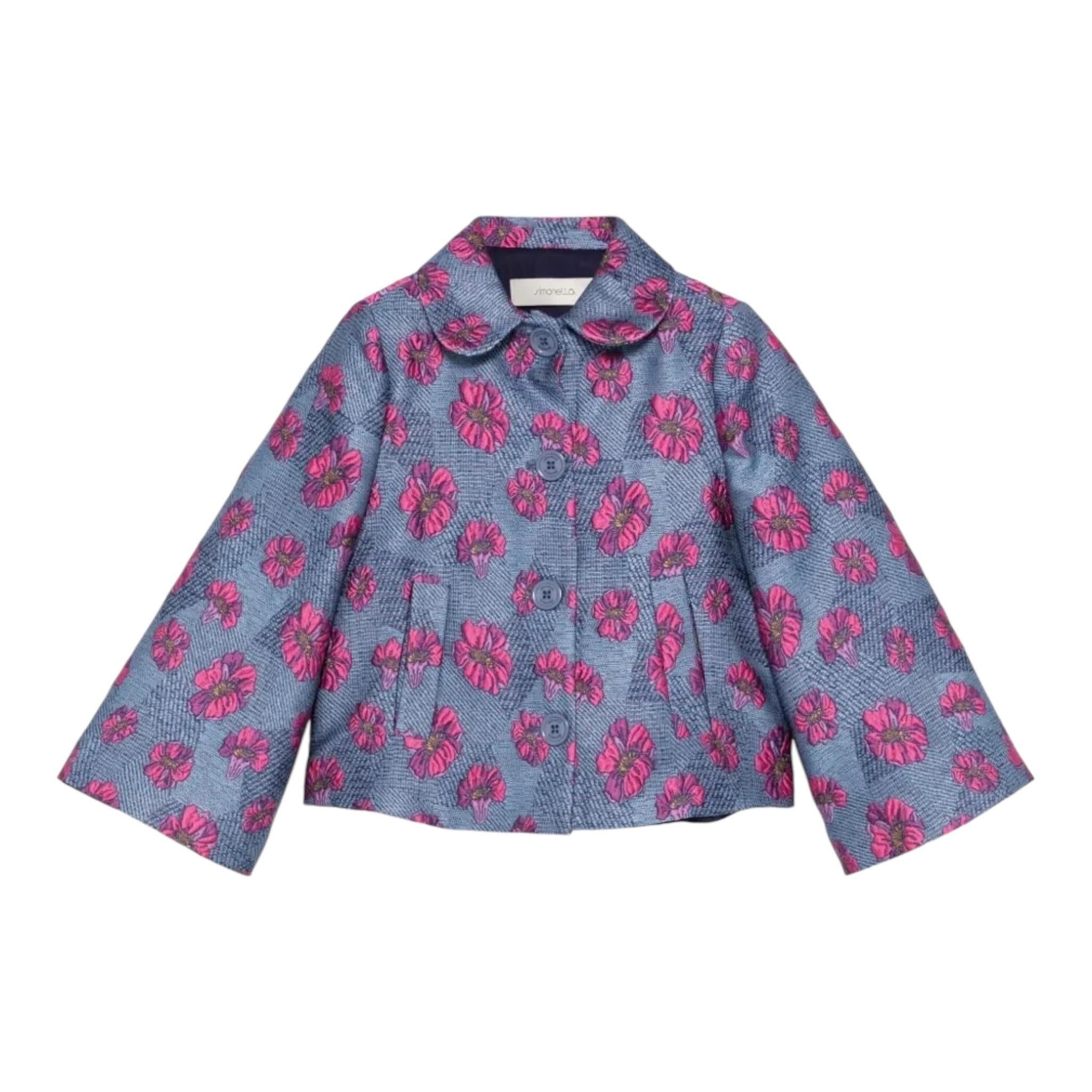 SIMONETTA giacca tinta unita fantsia floreale con maniche larghe Blu per Bambina SV2B04 BLU SIMONETTA 