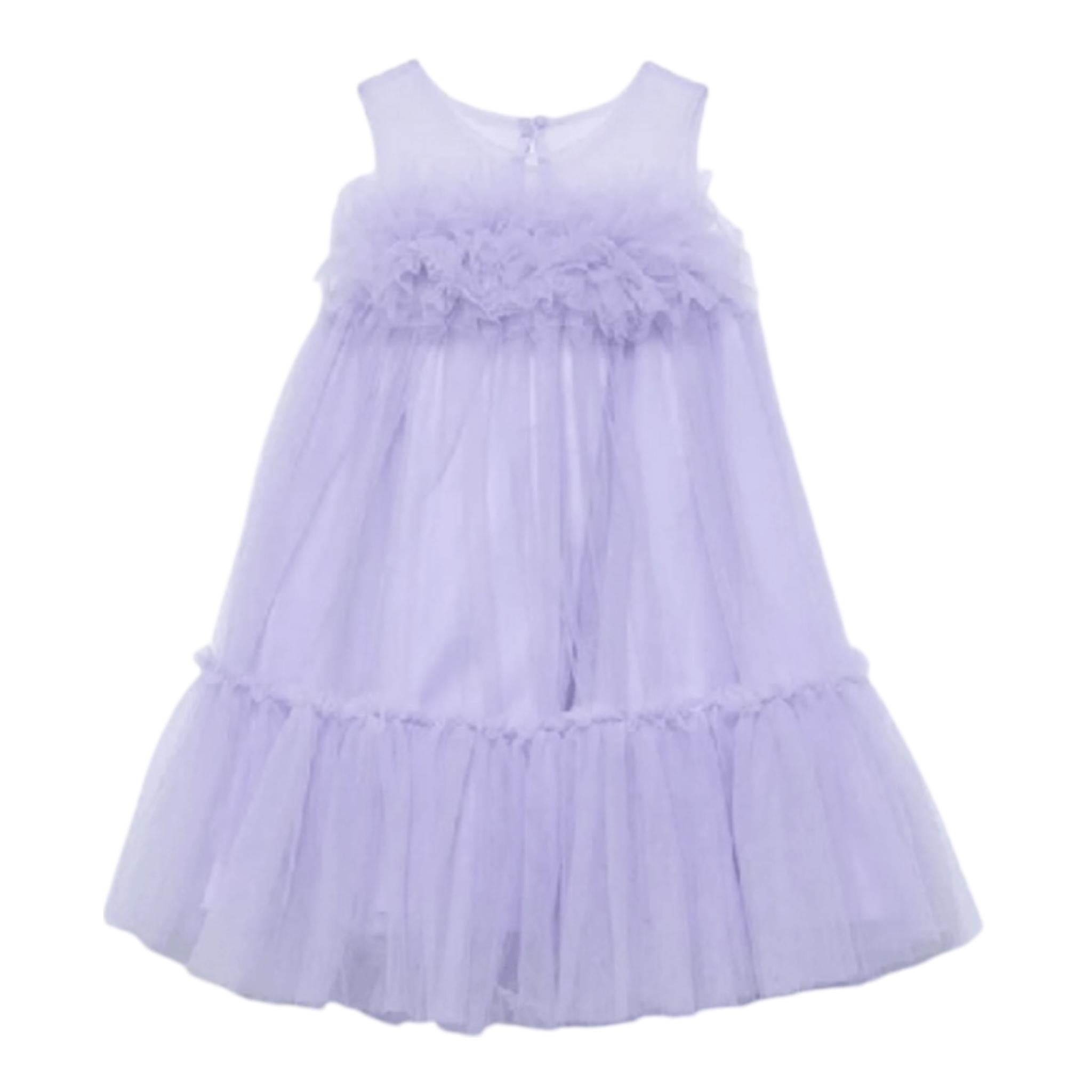 Abel & Lula Abito Tinta Unita Giromanica con Tulle per Bambina 5051X LILLA ABEL & LULA 