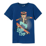 Name.It T-Shirt Crew Neck Solid Color With Blue Print For Boys