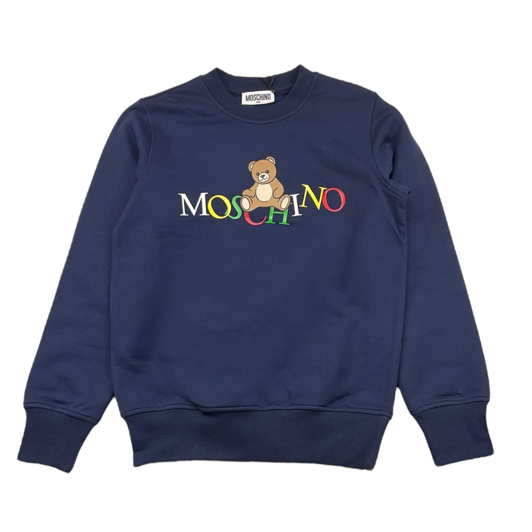 MOSCHINO felpa tinta unita girocollo con stampa Blu per Bambino HNF08V BLU MOSCHINO 