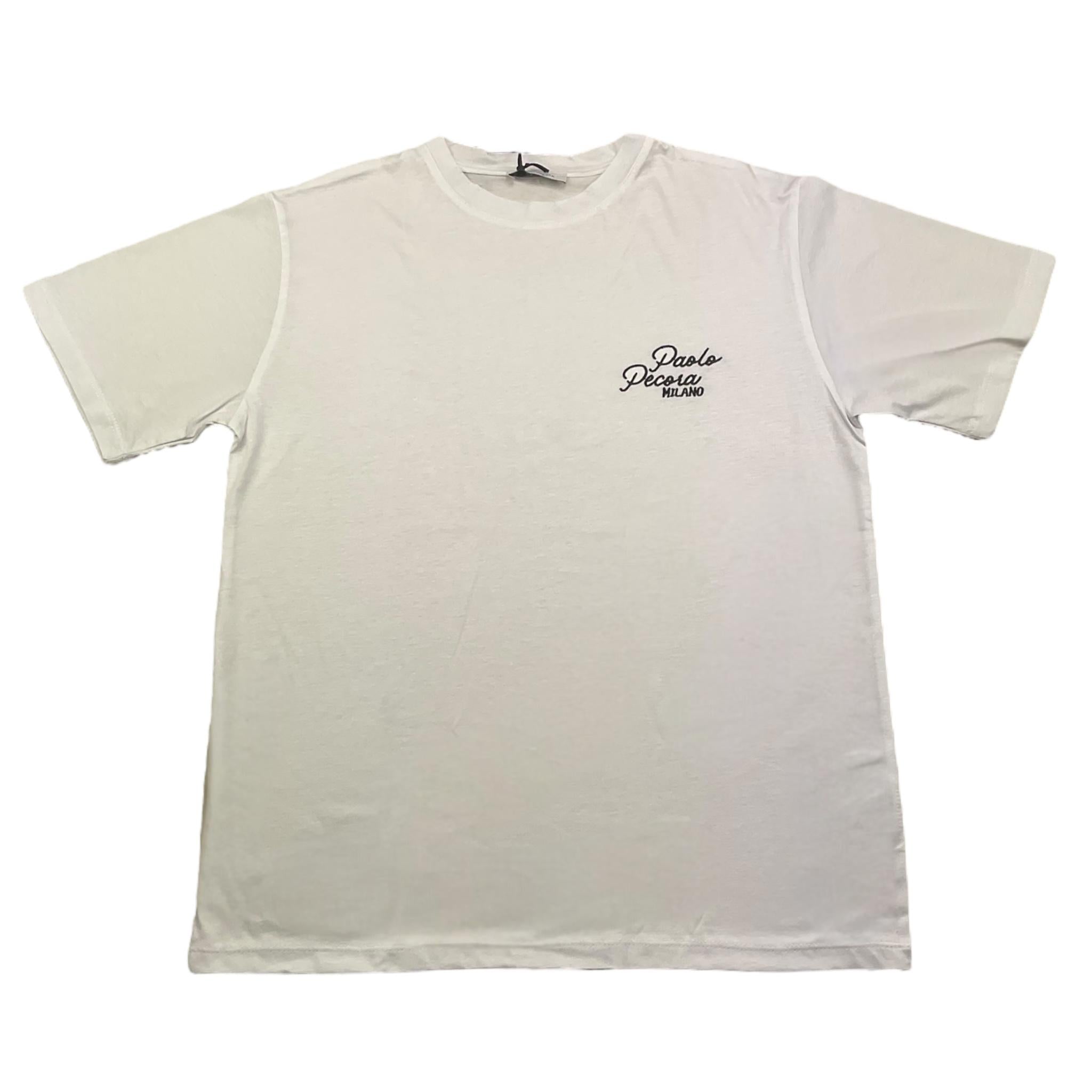 t-shirt girocollo tinta unita con stampa in contrasto PP4048 BIANCO PAOLO PECORA 