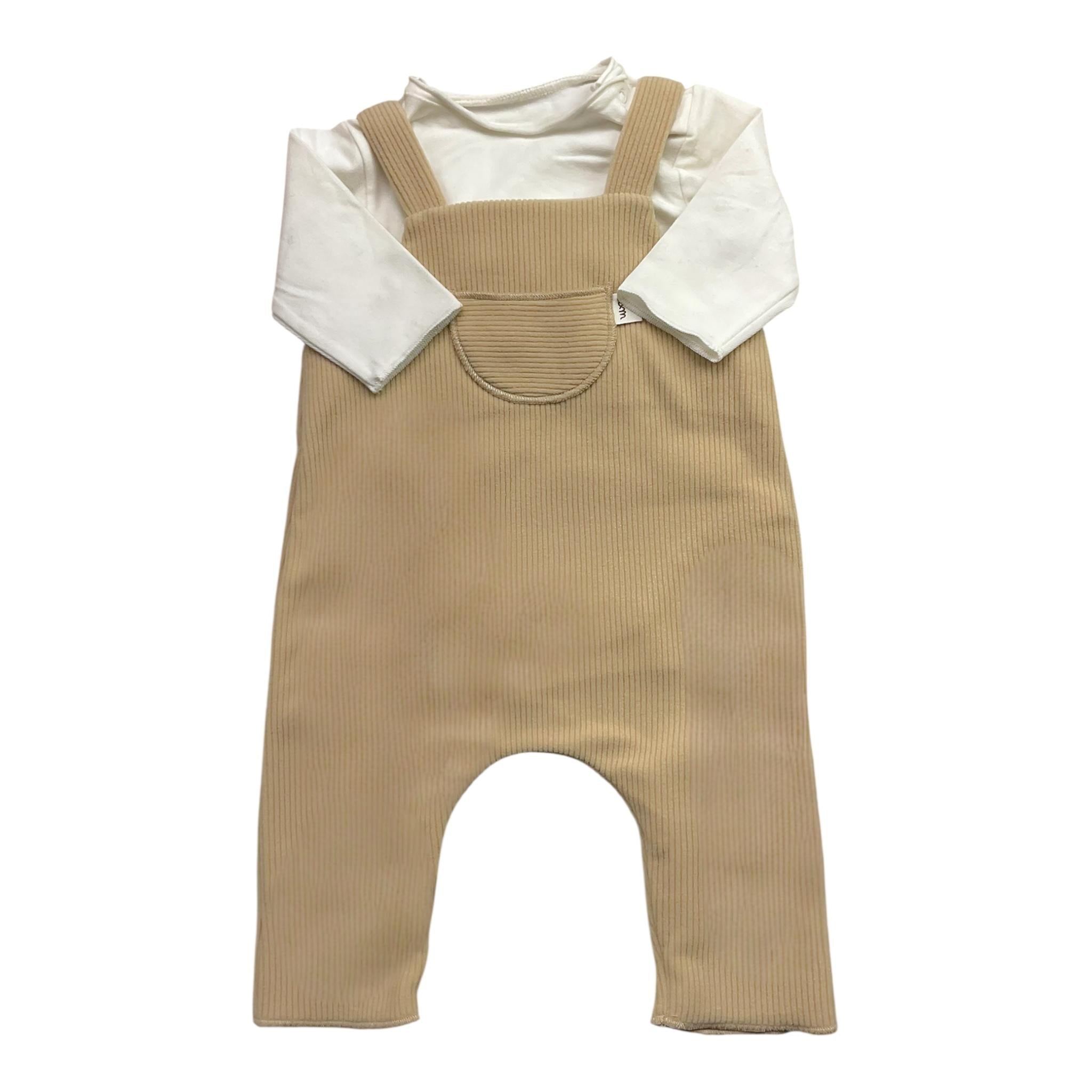 TEDDY E MINOU completo bicolore 2pz salopette-shirts Bianco/beige per Neonato I23TU014M0130 BIANCO/BEIGE TEDDY E MINOU 