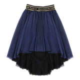 Balmain Solid Color Tulle Skirt With Logo Elastic Waistband Blue For Girls