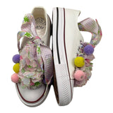 Quickas Sneakers Solid Color with Applications and Laces White for Girls