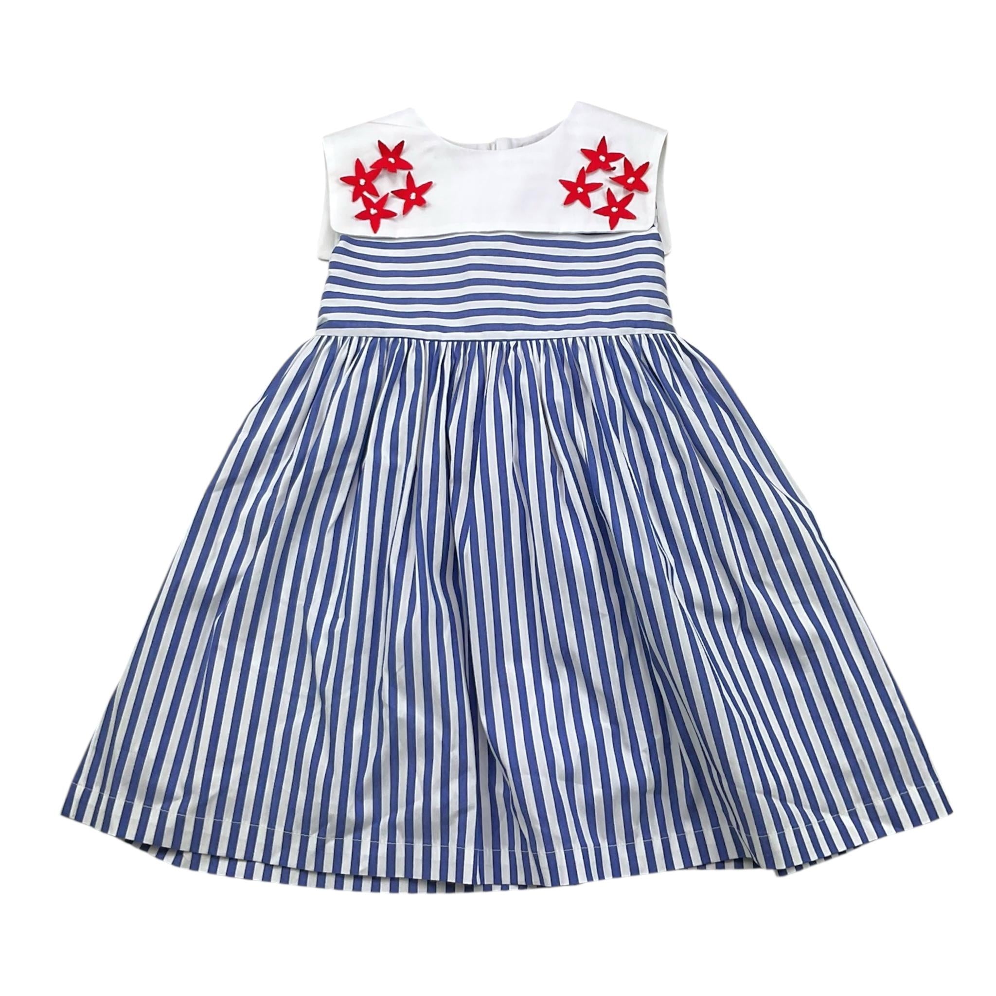 Ilfarobimbi Abito Bicolore con Fantasia A Righe E Colletto per Neonata IFB50576 BIANCO/AZZURRO ILFAROBIMBI 