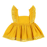 Stella Mccartney Yellow Armhole Embroidery Solid Color Top For Girls