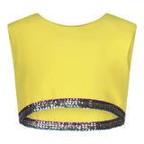 Marc Ellis Yellow Sequined Solid Color Crew Neck Top For Girls