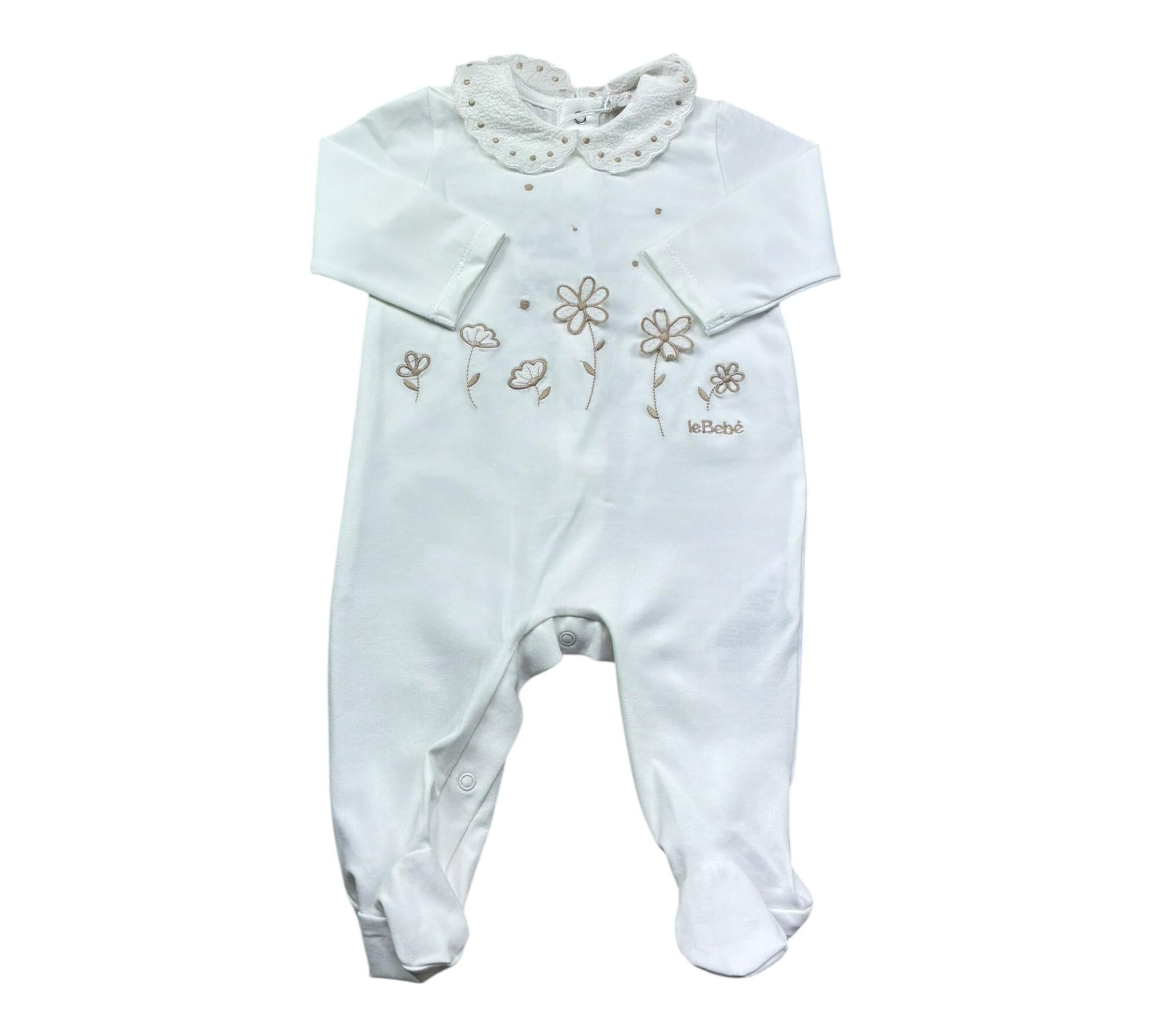 Le Bebe Tutina Manica Lunga Tinta Unita con Ricami per Neonata LBG6303 BIANCO LE BEBE 