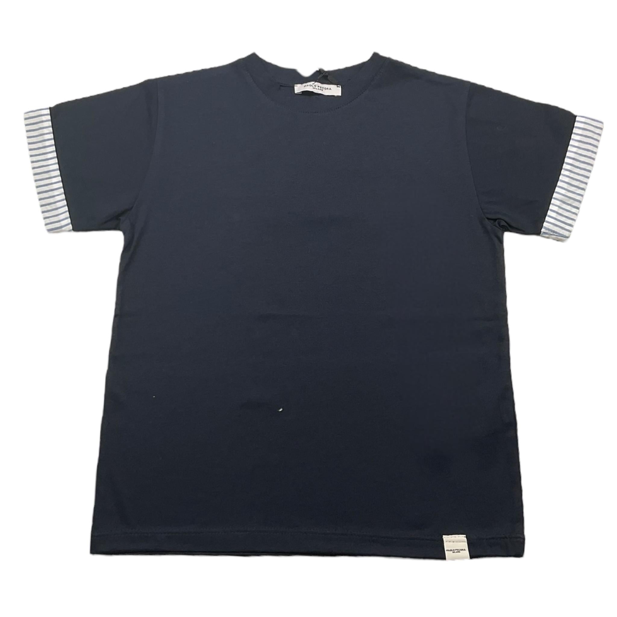 t-shirt girocollo tinta unita con profili maniche in contrasto PP4050 BLU PAOLO PECORA 