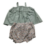 Teddy E Minou 2 Piece Set Shirt-Pants Green For Baby Girl