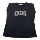 Odi Et Amo Solid Color Tank Top With Glitter Print Black For Girls