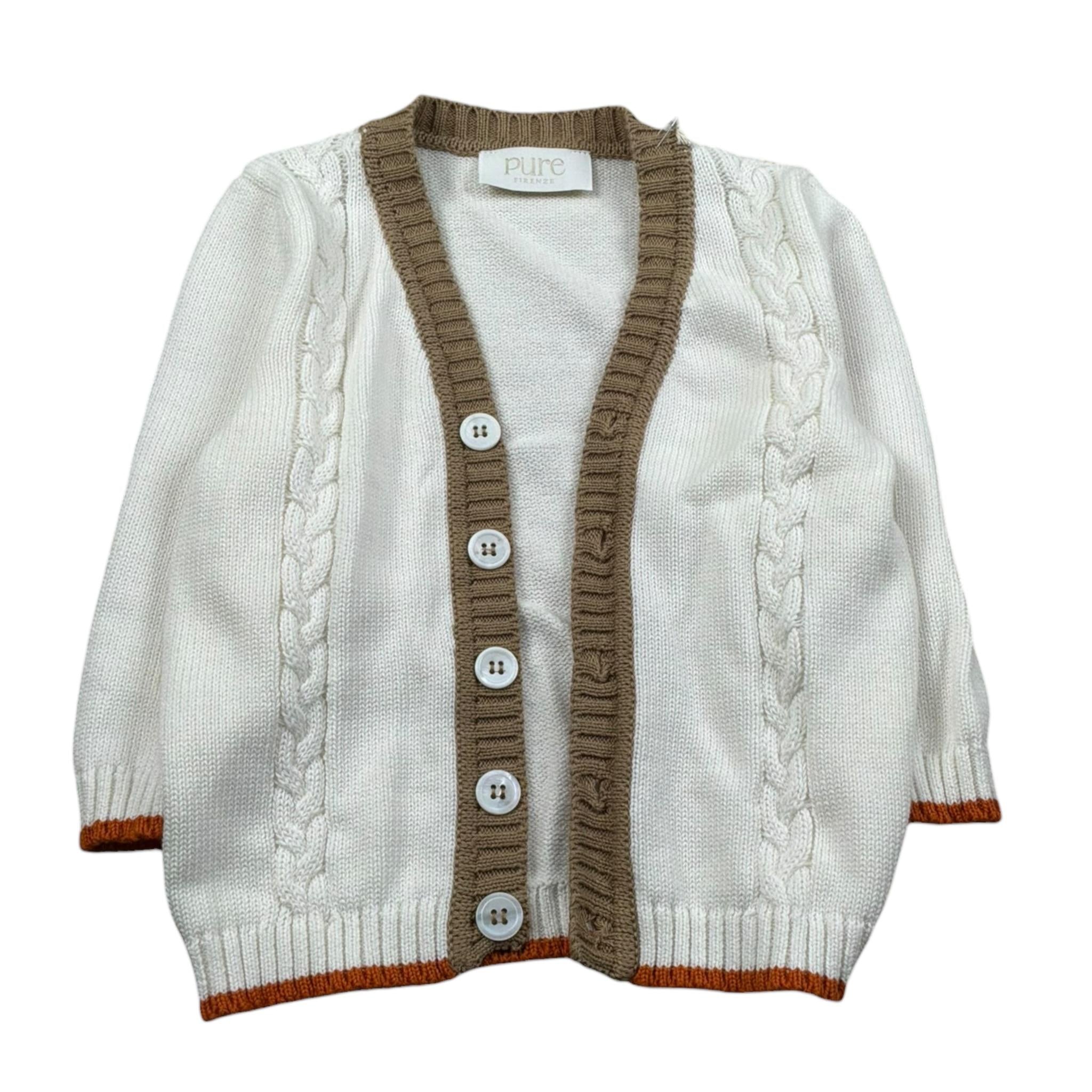 Pure Firenze Cardigan Tinta Unita con Profili In Contrasto per Neonato PC01617 BIANCO PURE FIRENZE 