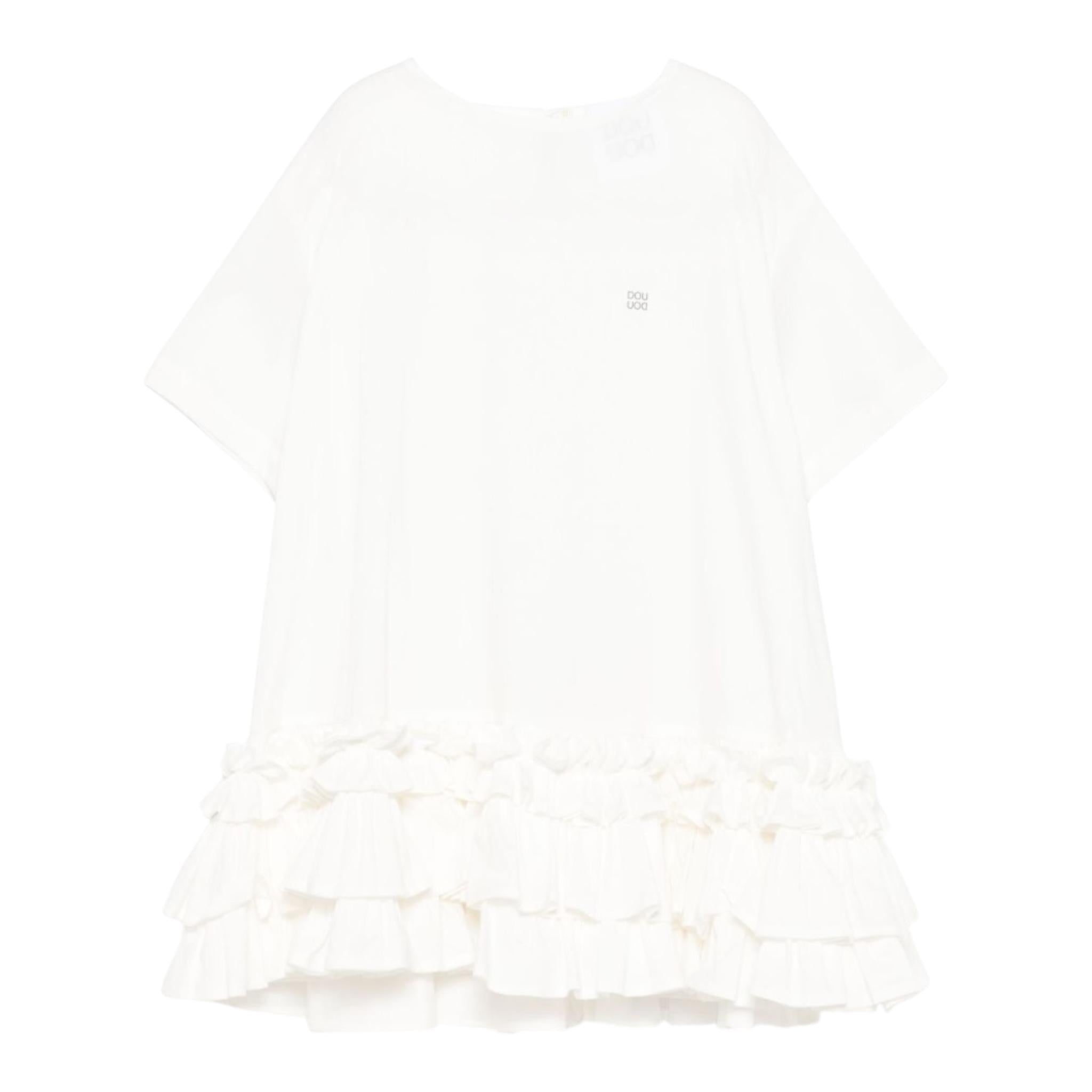 Dou Dou Abito Tinta Unita Mezza Manica con Balze per Bambina DW1A61 BIANCO DOU DOU 