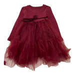 @MADILLY abito tinta unita manica lunga con tulle Bordeaux per Bambina 01908 BORDEAUX @MADILLY 