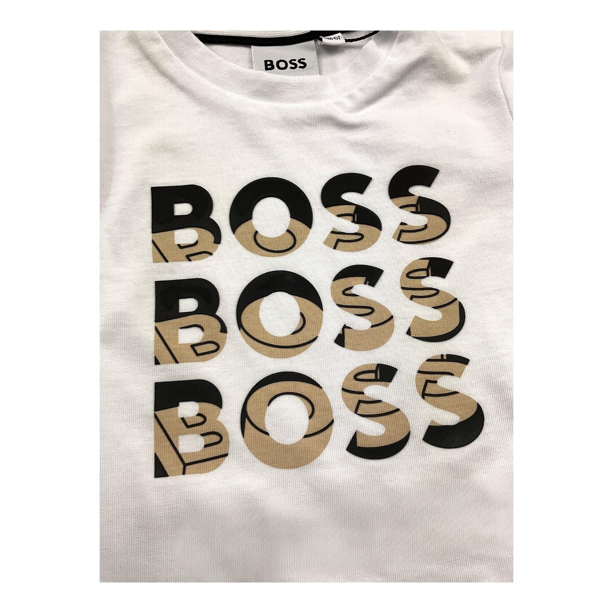 Boss T-Shirt Girocollo Tinta Unita con Stampa per Neonato J52113 BIANCO BOSS 