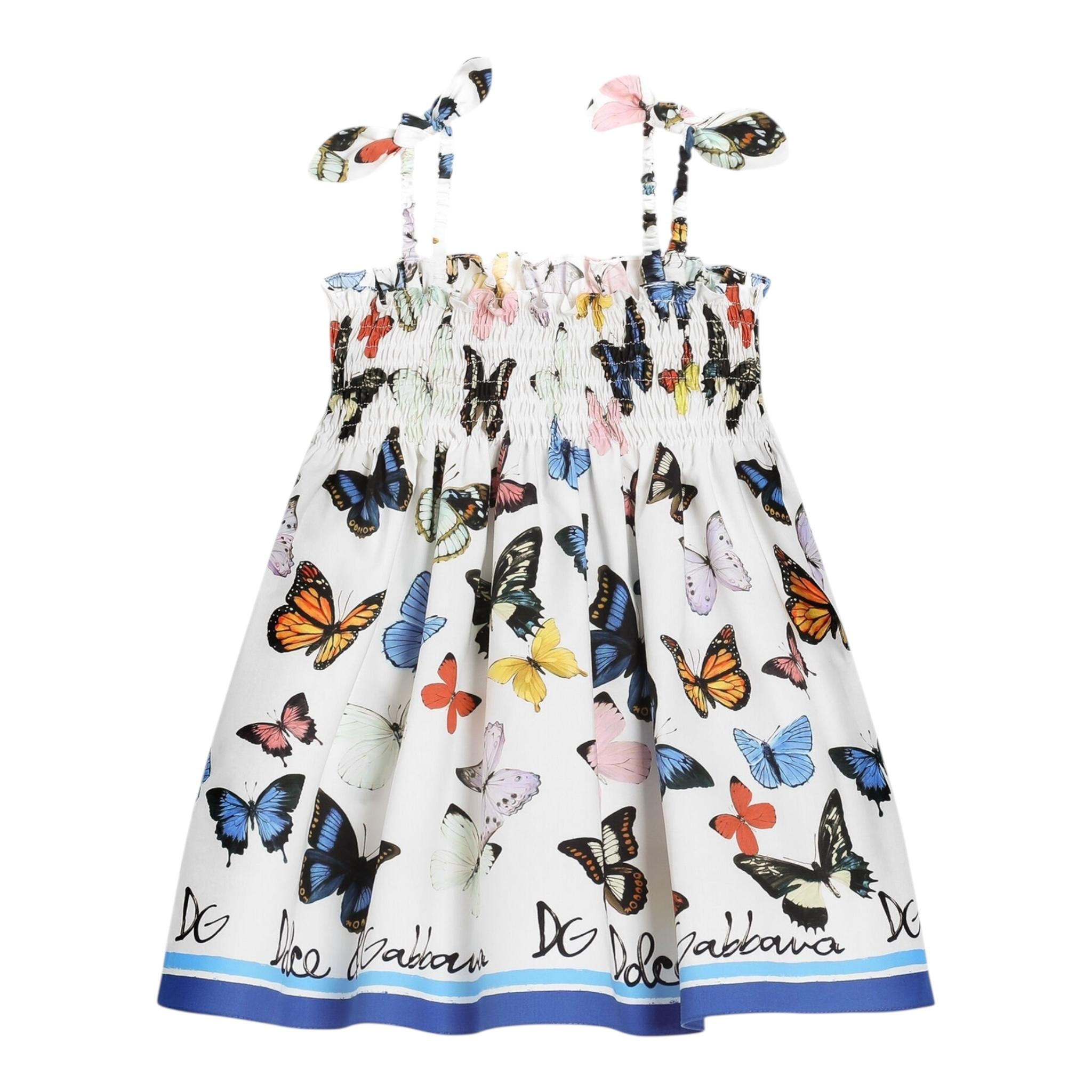 Dolce & Gabbana Abito Bretelline Tinta Unita Stampa Fantasia per Bambina L54DE0 BIANCO DOLCE & GABBANA 