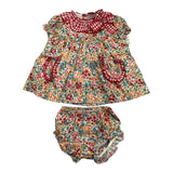 Valentina Bebes Set Dress-Coulotte Solid Color with Beige Print for Baby Girl