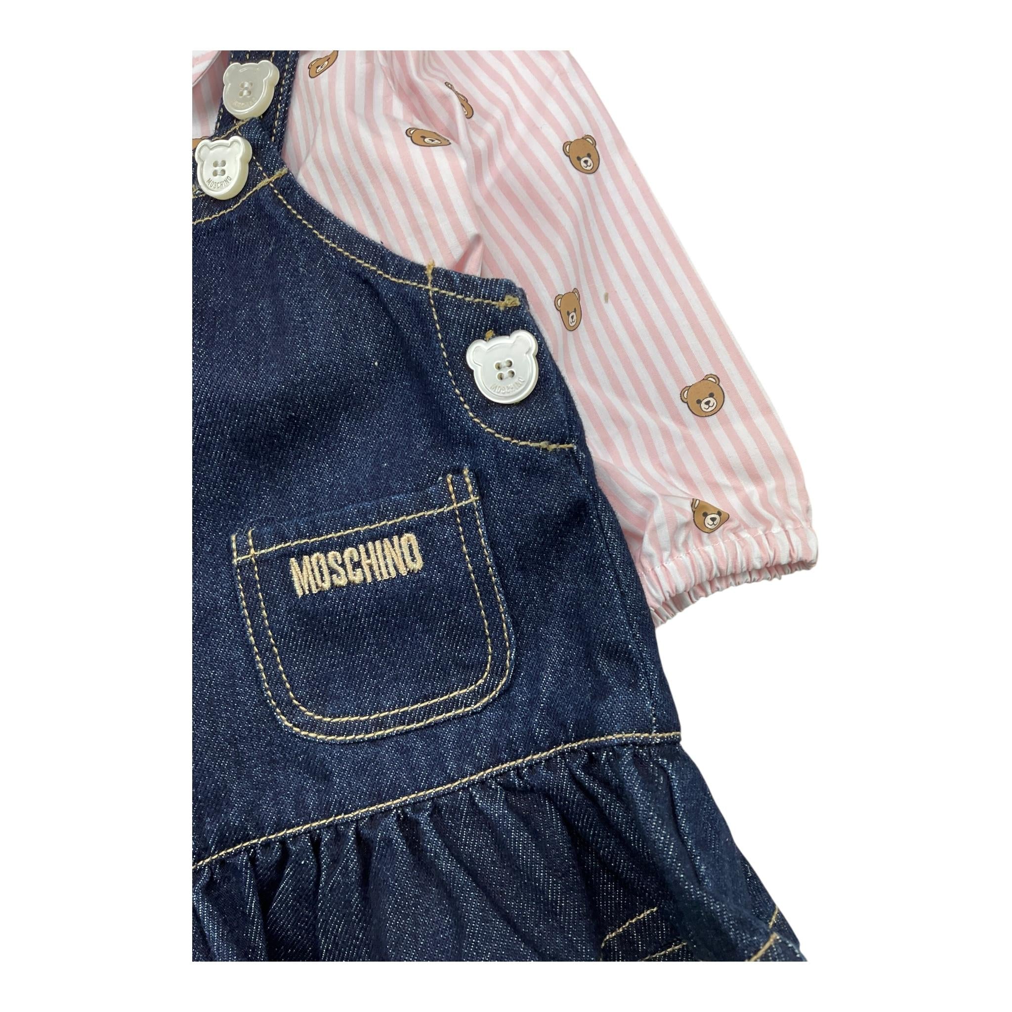 MOSCHINO completo 2pz salopette-camicia Rosa per Neonata MDK036 ROSA MOSCHINO 