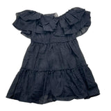 Manila Grace Black Boat Neck Ruffled Solid Dress For Girls