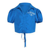 Marc Ellis Solid Color Half Sleeve Zip Up Shirt Cobalt For Girls