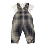 Barcellino Complete T-Shirt Dungarees Two-Tone With Blue Check Pattern For Newborn