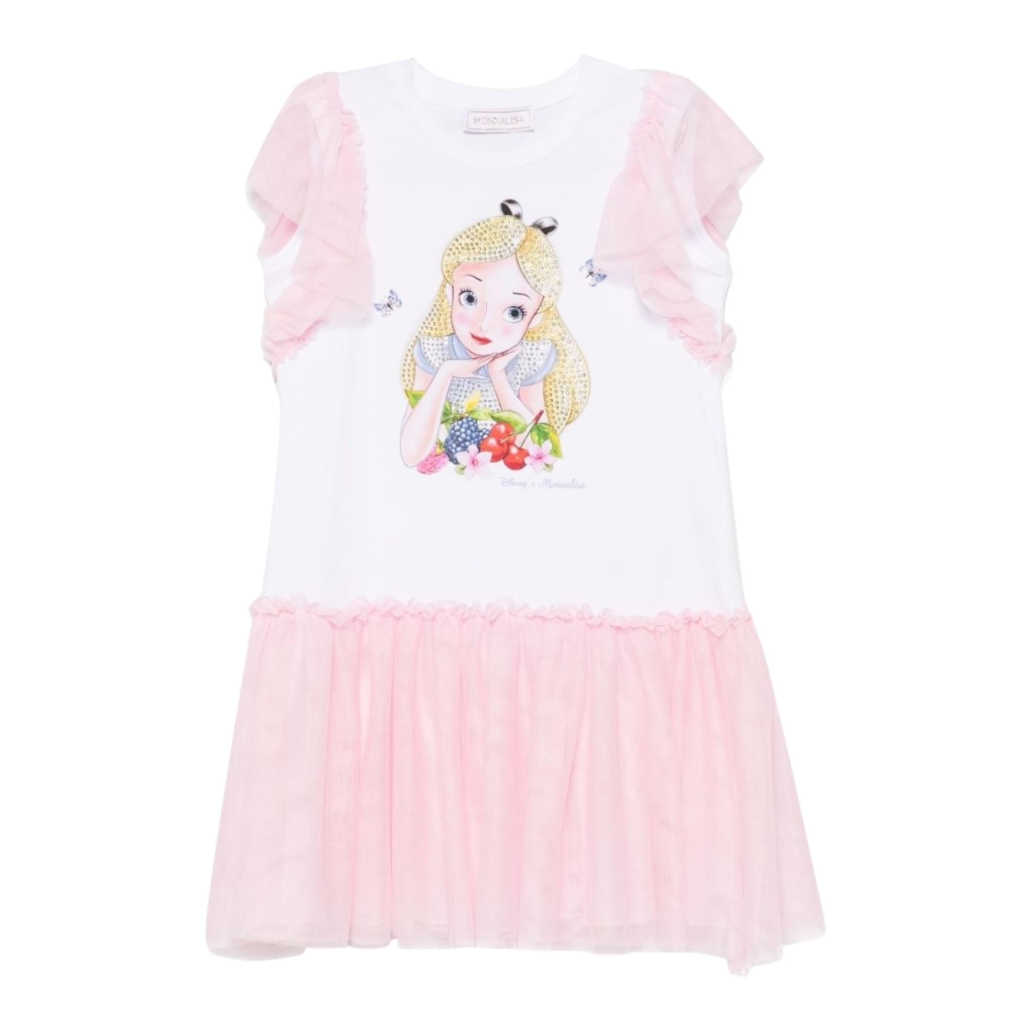 Monnalisa Abito Bicolore con Stampa E Brillantini per Bambina 19E918 BIANCO/ROSA MONNALISA 