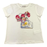 Alice Pi Solid Color Crew Neck T-Shirt with Contrast Print White for Girls