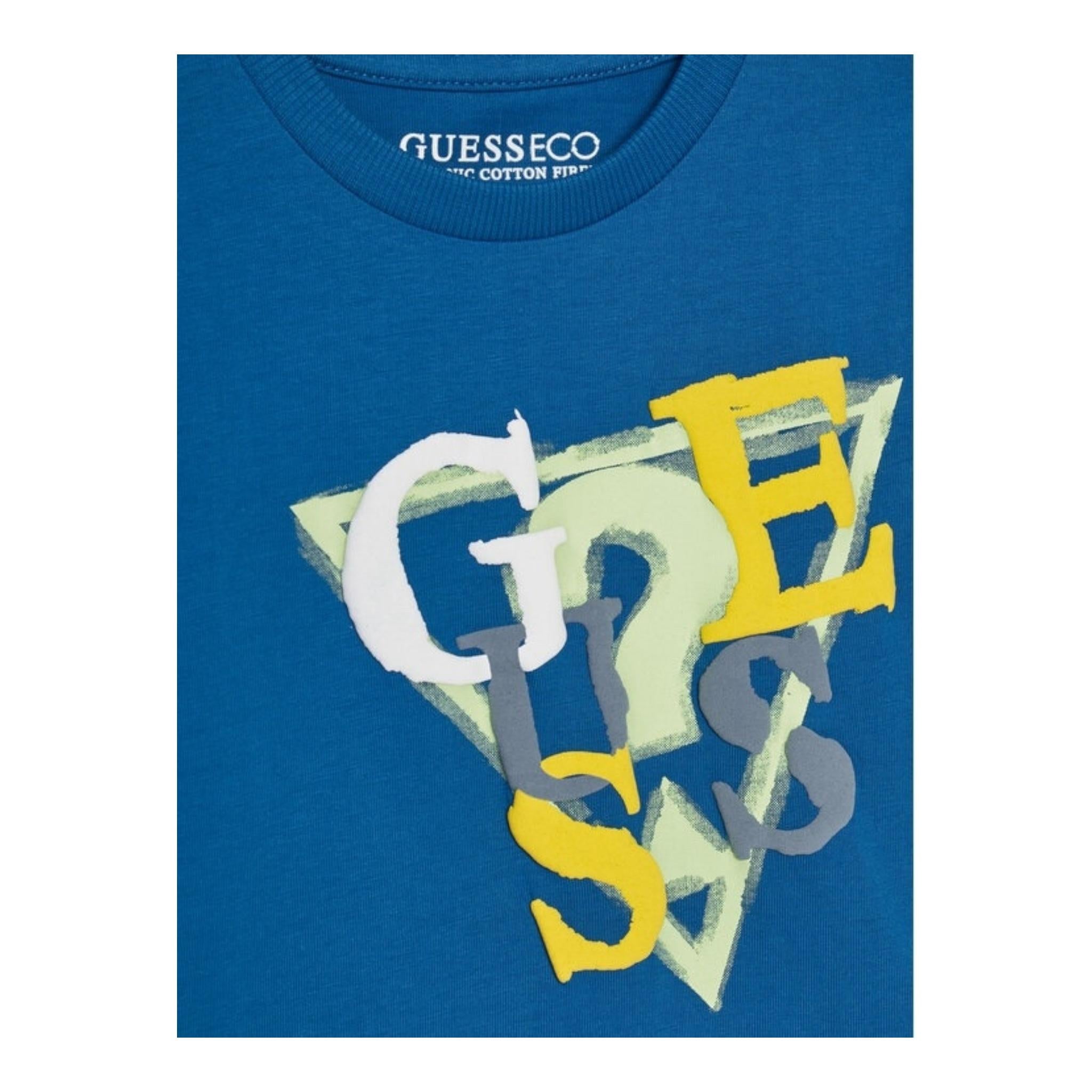 Guess T-Shirt Gircollo Tinta Unita con Stampa per Neonato I5GI01K8HM4 COBALTO GUESS 