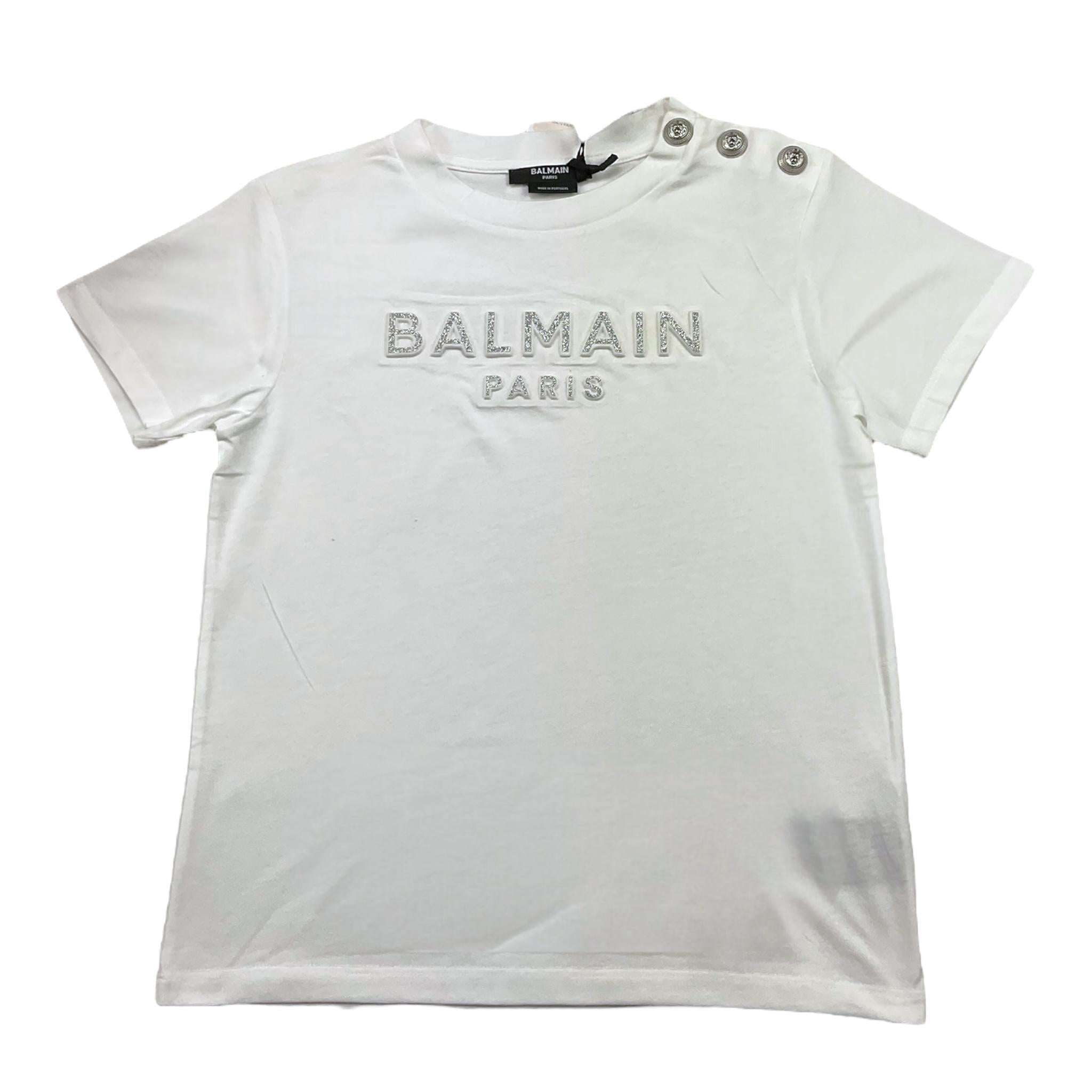 BALMAIN t-shirt girocollo tinta unita con stampa Bianco per Bambina BS8A01 BIANCO BALMAIN 