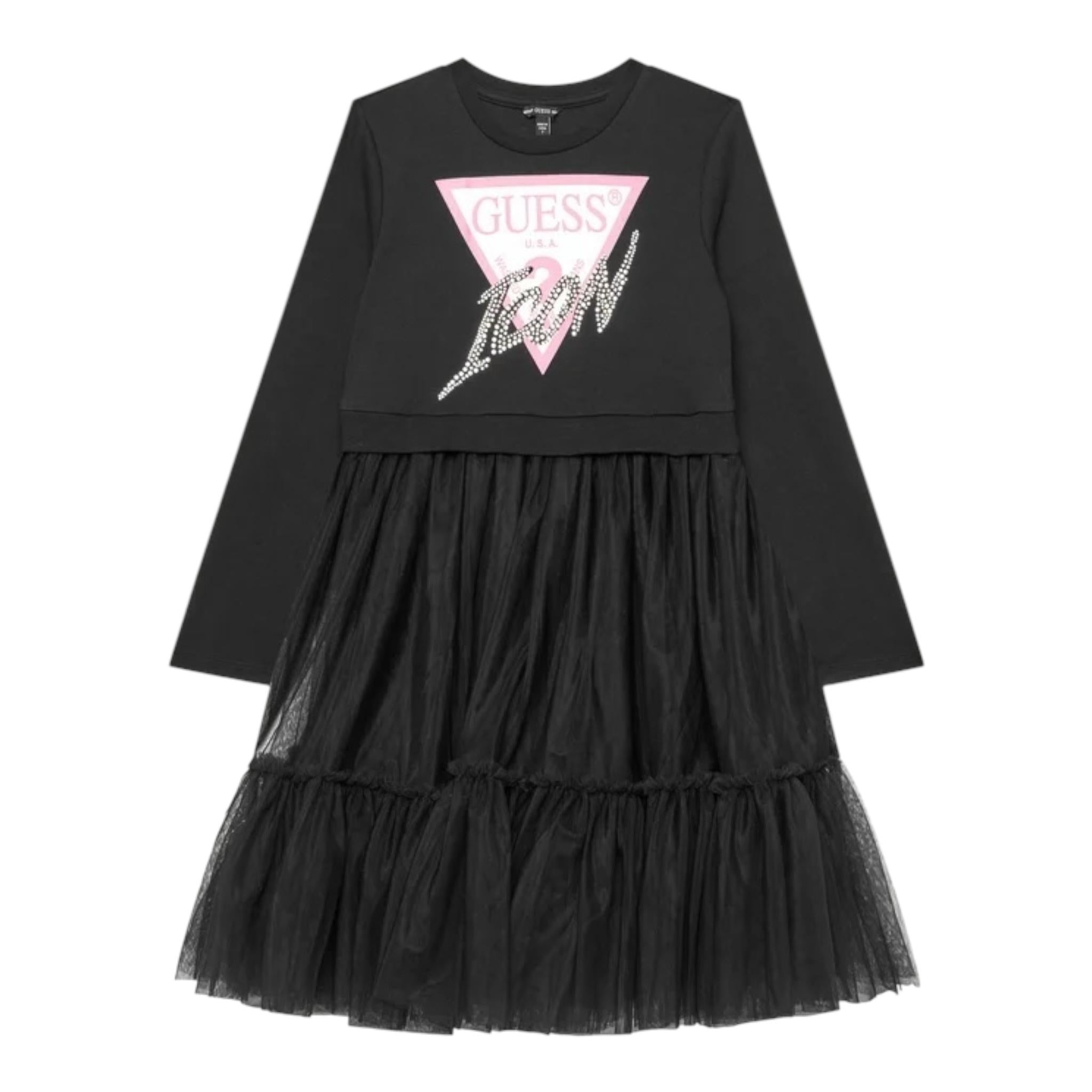 GUESS abito manica lunga tinta unita con gonna tulle Nero per Bambina J4YK06KB8R0X NERO GUESS 
