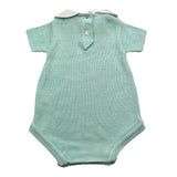 Babidu Baby Romper Half Sleeve Solid Color With Aqua Green Openwork