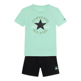 Converse Completo 2 Pezzi T-Shirt-Bermuda Bicolore per Bambino 9CG714 VERDE ACQUA CONVERSE 