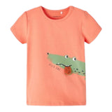 Name.It Orange Printed Solid Color Crew Neck T-Shirt For Baby
