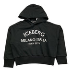 ICEBERG felpa chiusa con cappuccio tinta unita con stampa logo Nero per Bambina MFICE5336J NERO ICEBERG 
