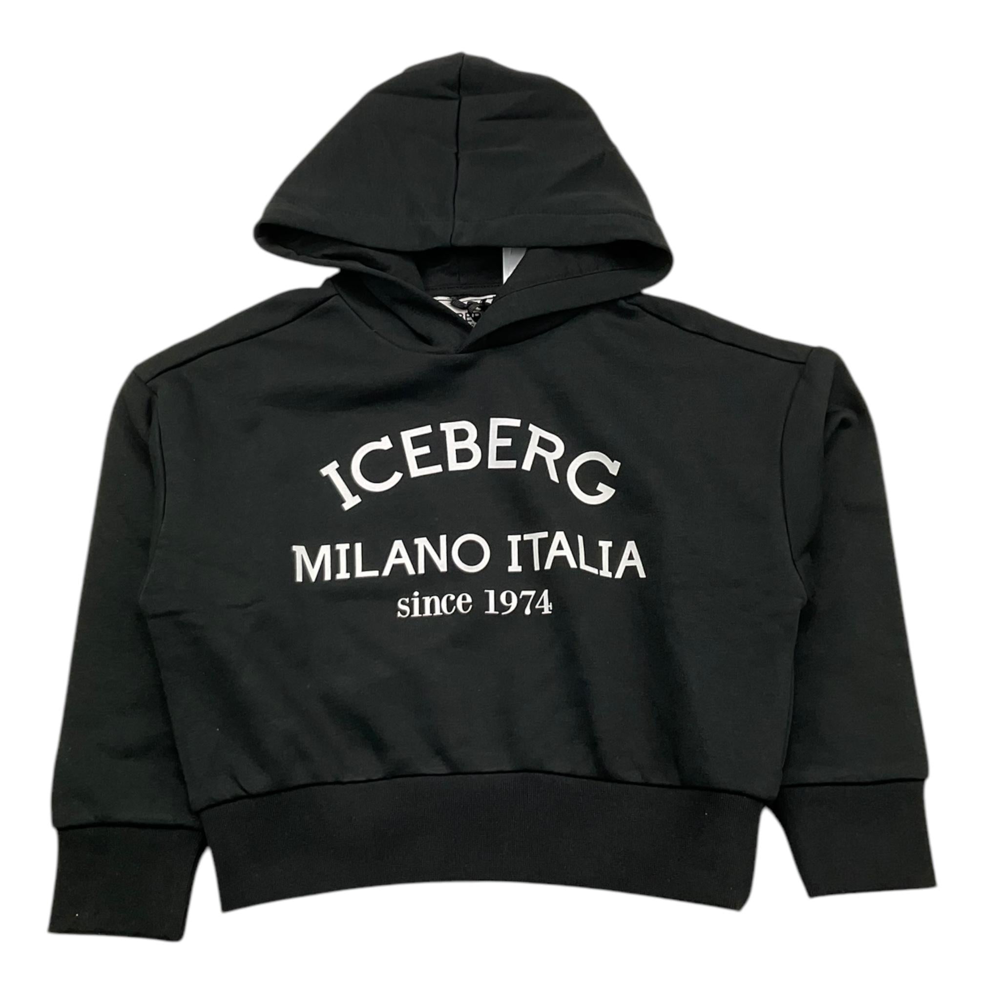 ICEBERG felpa chiusa con cappuccio tinta unita con stampa logo Nero per Bambina MFICE5336J NERO ICEBERG 