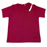 Vicolo Solid Color Glitter Fuchsia T-Shirt for Girls