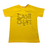 Cesare Paciotti Solid Color Crew Neck T-Shirt With Yellow Logo Print For Newborns