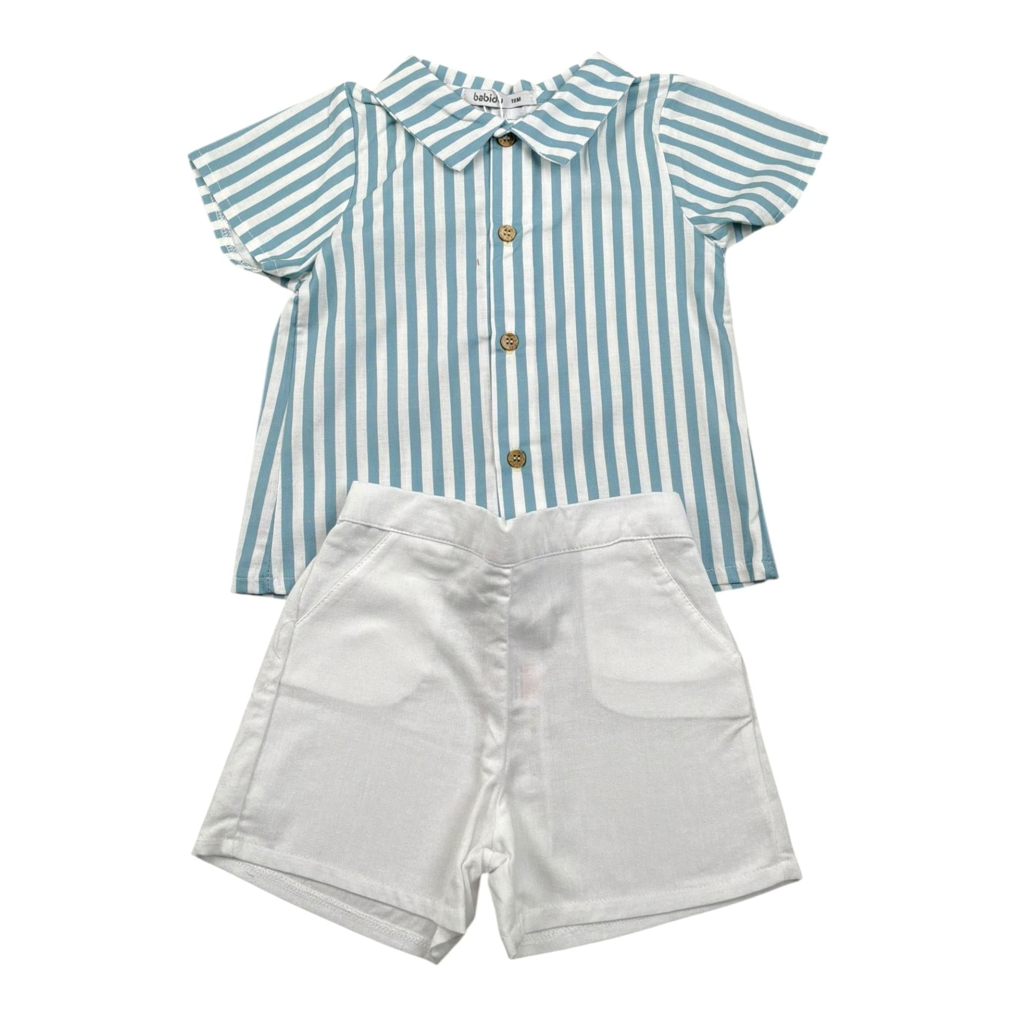 Babidu Completo 2 Pezzi Camicia-Bermuda per Neonato 42403N BAINCO/AZZURRO BABIDU 