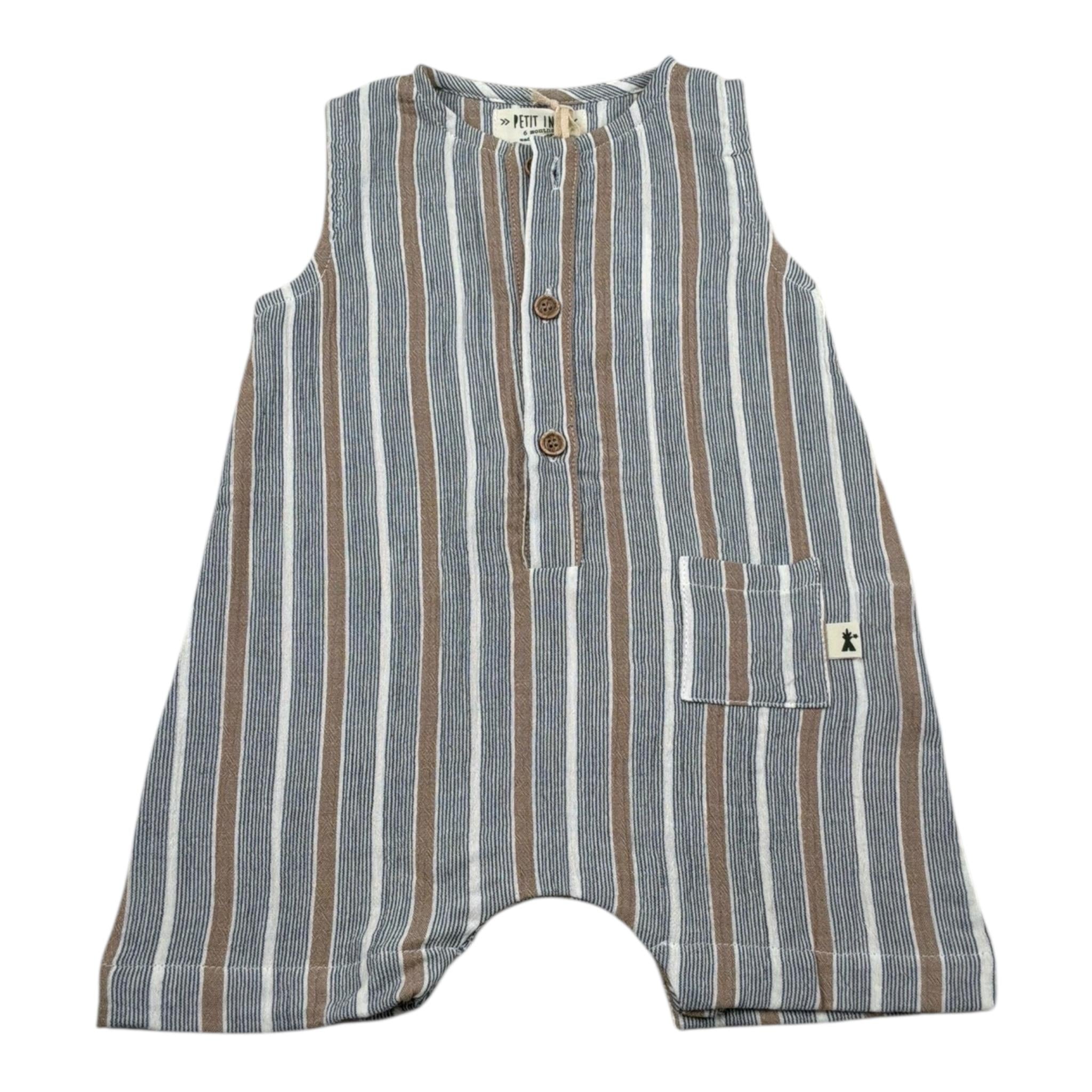 Petit Indi Pagliaccetti Tricolore con Fantasia A Righe Girmanica per Neonato SS25B1729 BLU PETIT INDI 