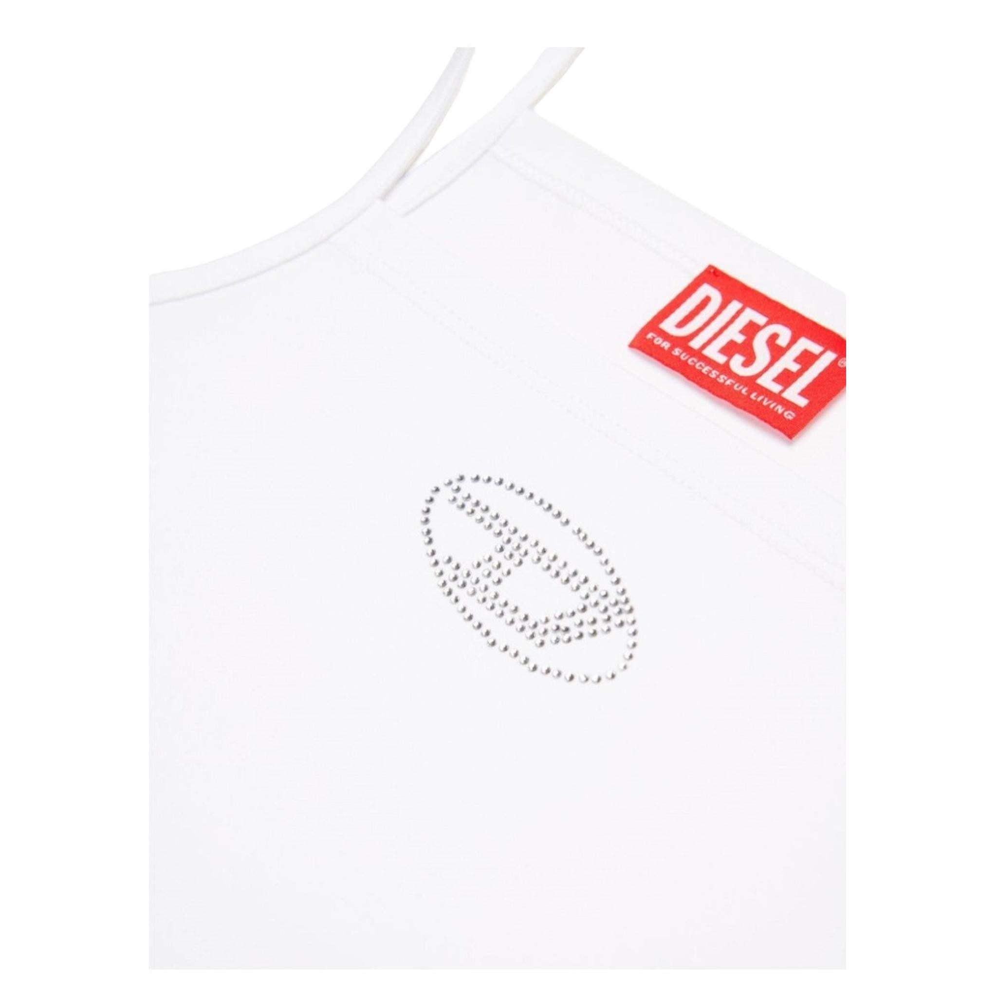Diesel Canotta Bretelline Tinta Unita con Stampa Brillantinata per Bambina J02201 BIANCO DIESEL 