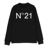 N°21 Felpa Girocollo Tinta Unita con Stampa per Bambino N21588 NERO N°21 