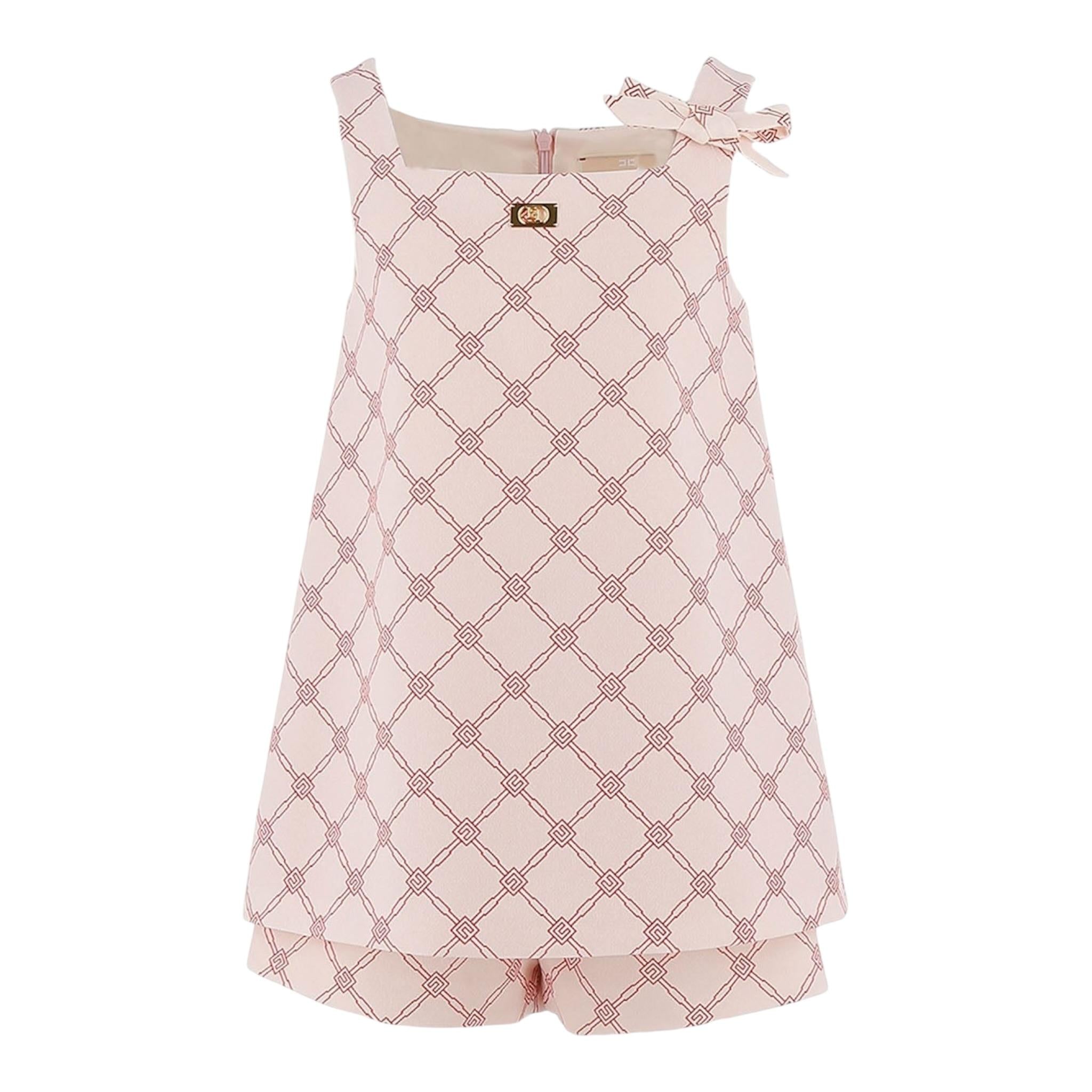 Elisabetta Franchi Abito Giromanica Tinta Unita con Stampa per Bambina EFTA099 ROSA ELISABETTA FRANCHI 