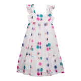 Chloe' Plain Dress With Pattern And White Ruffles For Girls