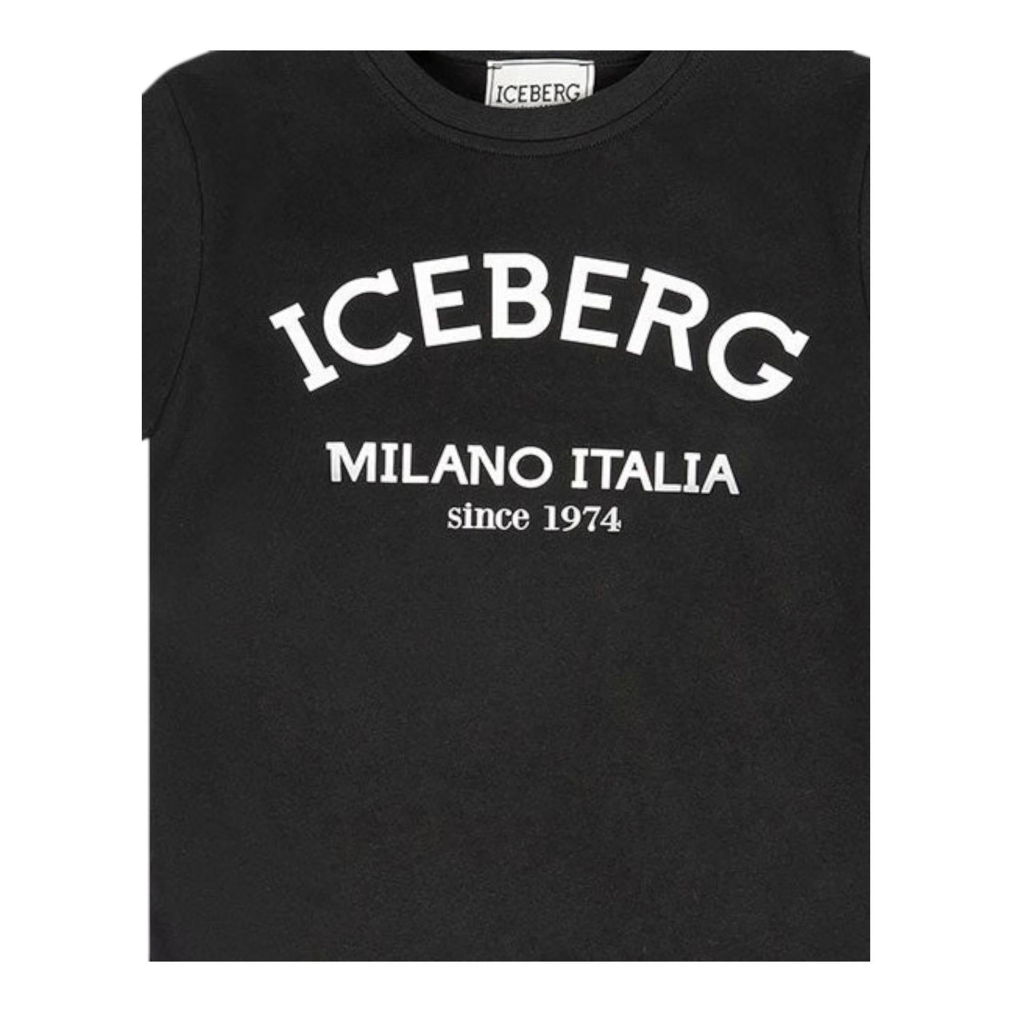Iceberg T-Shirt Girocollo Tinta Unita con Stampa per Bambino TSICE5126J NERO ICEBERG 